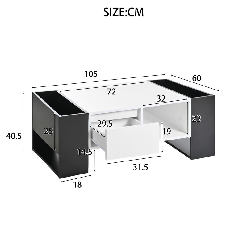 Divano moderno 105x60x40.5 Cm In Schwarz-Weiß, Hochglänzend, Mit Schublade Und 4 Fächern_voghion.com