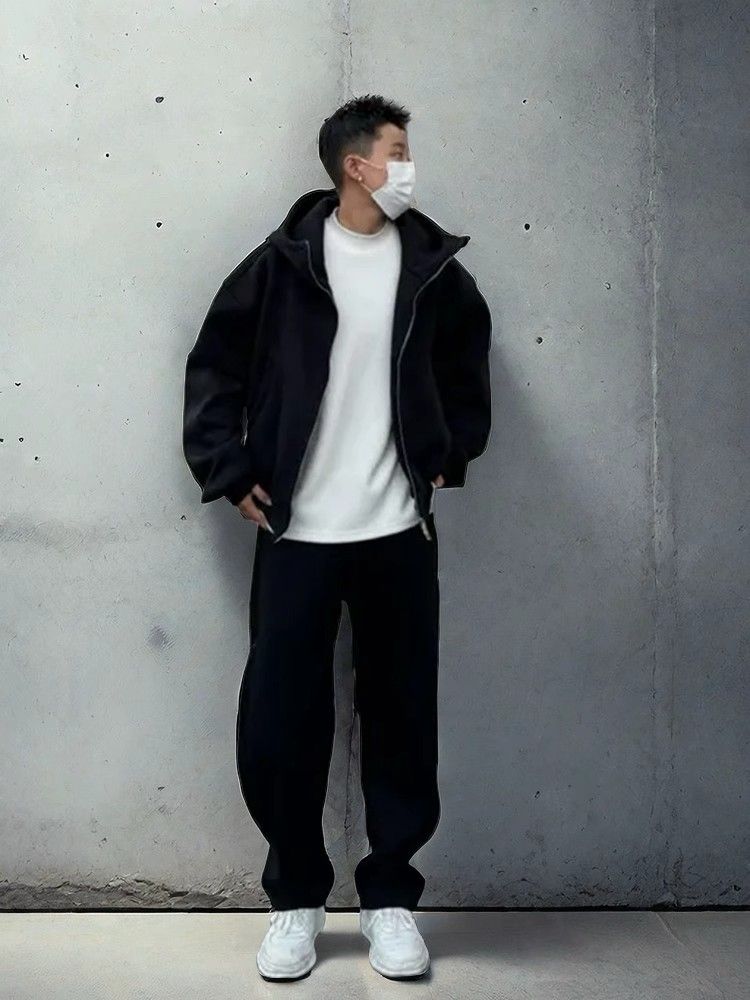 Verdicktes Trainingsanzug-Set mit Kapuze für Herren – Pullover und Jogginghose mit lockerer Passform (Schwarz/Grau, M-3XL)_voghion.com