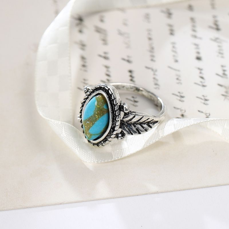 Anello in turchese con occhio di cavallo, creativo, in argento tailandese placcato a foglia, da donna_voghion.com