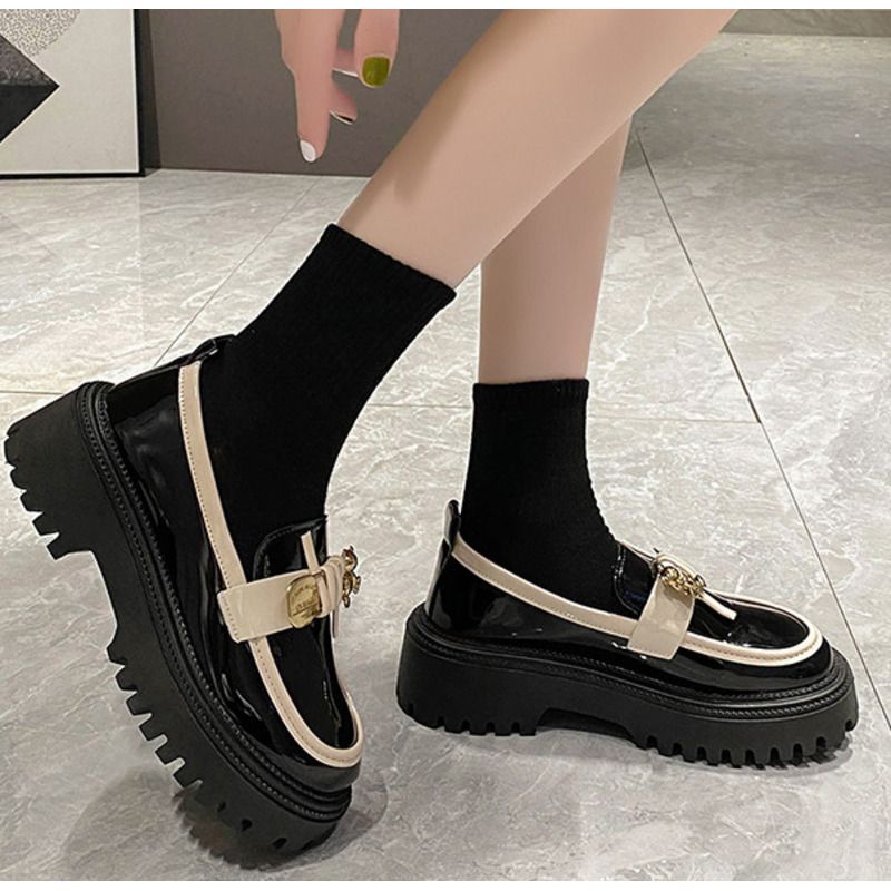 Dicken Sohlen Loafers Frauen 2024 Neue Herbst Vintage Britischen Kleine Leder Schuhe Mode Temperament Schuhe Weibliche Minderheit_voghion.com