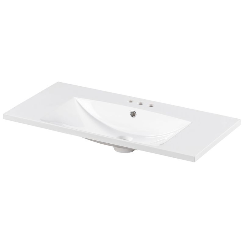 Single Bathroom Basin Sink, Vanity Top Only, 3-Faucet Holes, Resin_voghion.com
