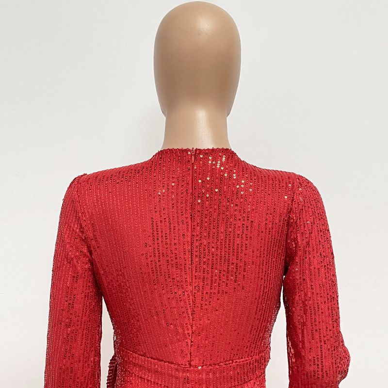 Damkläder Ins Style Deep V Mode Casual Jumpsuit Långärmat Bälte Paljett Jumpsuit Dam_voghion.com