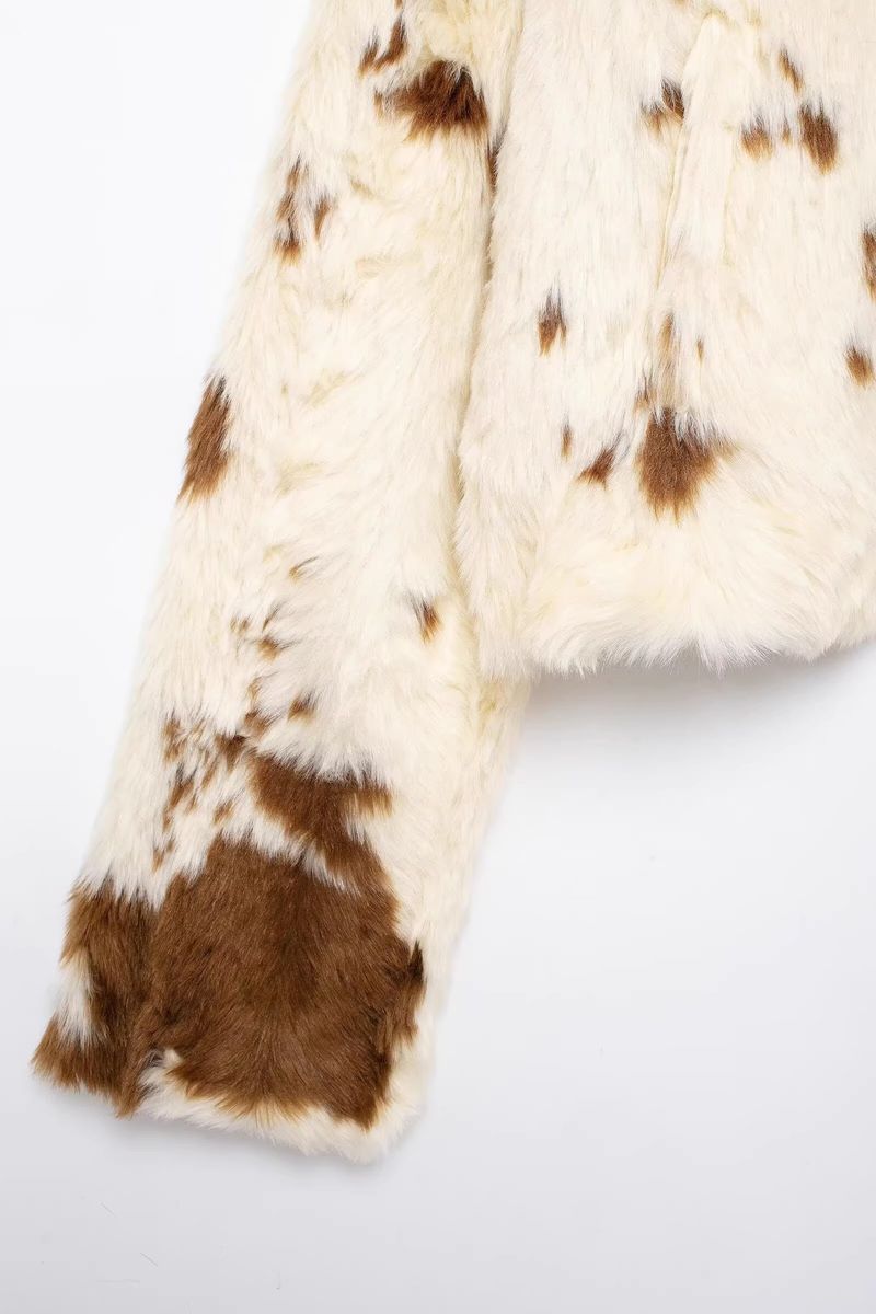 Abrigo de piel sintética para mujer, chaqueta corta de invierno, ropa de calle de moda, estampado de vaca, cuello de visón sintético, ropa de abrigo para mujer._voghion.com