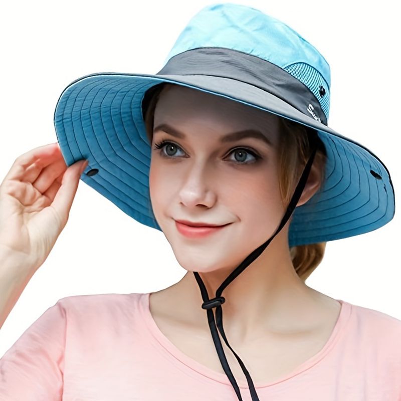 Vendita calda Donna Tesa Larga Cappelli da Pescatore Cappello da Esterno con Visiera a Coda di Cavallo Cappello da Viaggio Estivo Pesca Arrampicata Escursionismo Protezione UV Sole_voghion.com