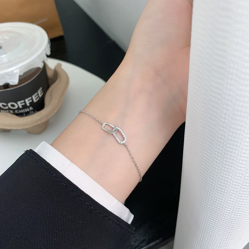 Braccialetto con anello Mobius in argento sterling S925 stile ins gioielli temperamento nicchia tutto abbinato semplice braccialetto con doppio anello donna_voghion.com