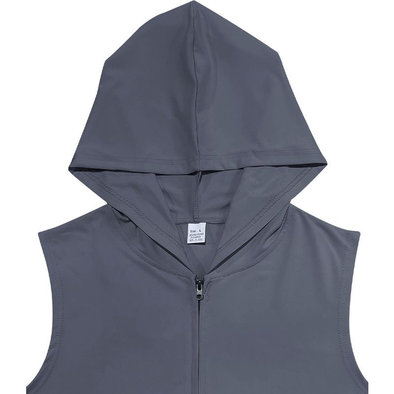 Herren Sommer Unterhemd mit Kapuze Sport Fitness Training Reißverschluss Strickjacke Ärmellose Weste Tops_voghion.com