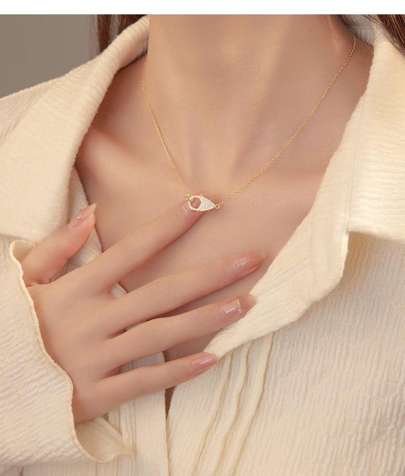 Collana con ciondolo geometrico di lusso Banyan Tree in argento S925, con chiusura a moschettone, zircone, catena per clavicola, design avanzato, stile francese leggero._voghion.com