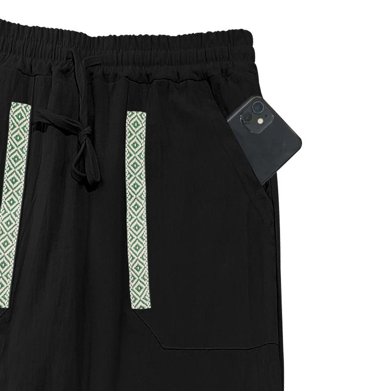 Four Seasons Men's Linen Breathable Bohemian Style Loose Wide-leg Hip-hop Casual Sports Pants_voghion.com