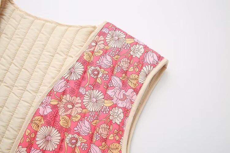 Vêtements pour femmes 2024 été nouvel article petit gilet en coton double face à motif floral_voghion.com
