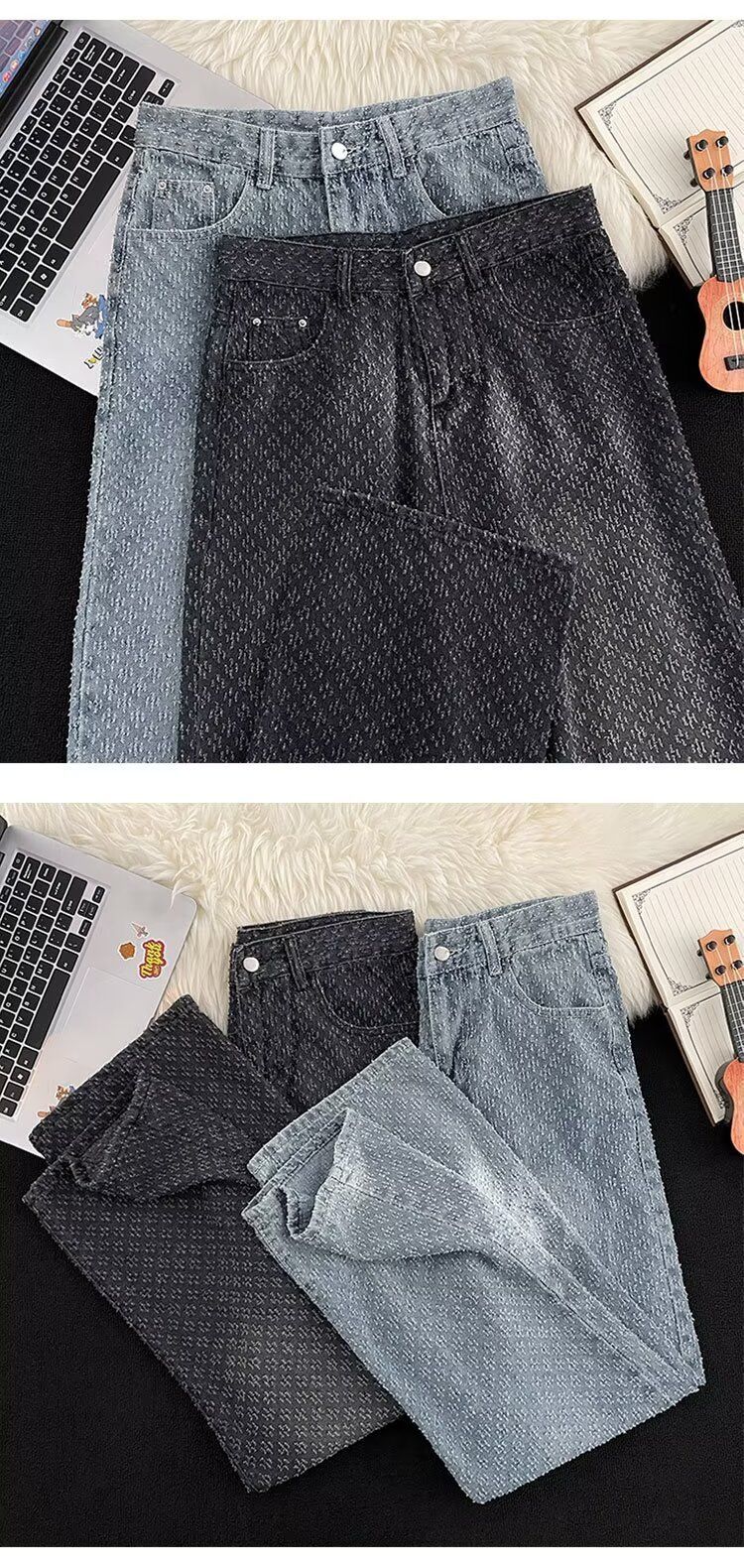Men's Clothing 2024 New Starry Sky Pattern Jeans Men's Summer 2024 New Niche Design Straight Flared Wide-Leg Pants_voghion.com