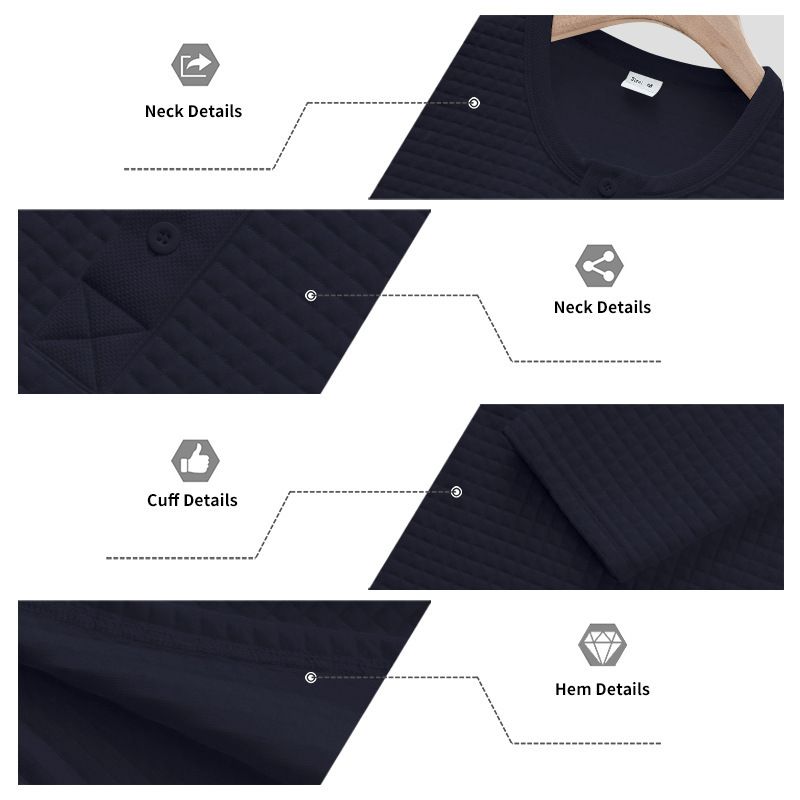 Maglietta Henley da uomo in tessuto pesante e testurizzato – Maglietta vintage a maniche lunghe con bottoni, vestibilità comoda in misto poliestere per autunno e inverno (S-XXXL, 7 colori)_voghion.com