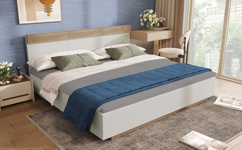 Schwebebett 140x200cm Con Kopfteil Und Lattenrost, Eiche/Weiß (ohne Matratze)_voghion.com