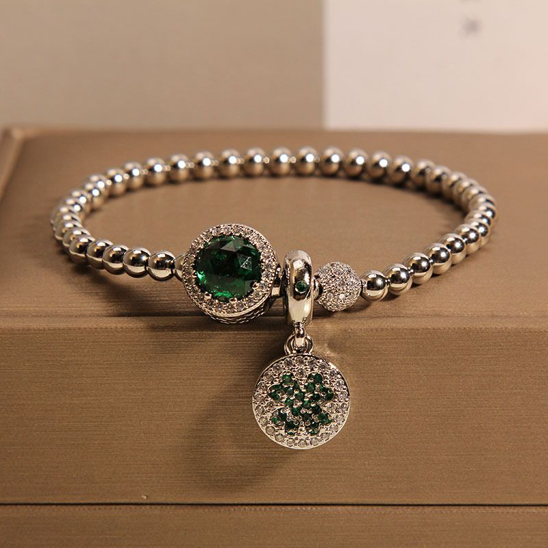 Pan Family Style Female Minority, Light , Slightly Inlaid with Green Beads, Exquisite Bracelet, Gift for Student's_voghion.com