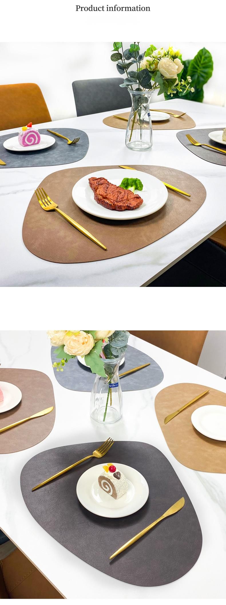 Nordic Cowhide Grain Water Drop Shape Leather Placemat Double-Sided Non-Slip PU Heat Insulation Restaurant Hotel Dining_voghion.com