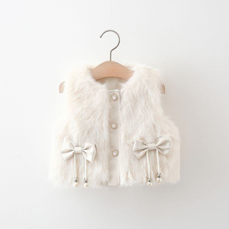 Kunstpelzweste mit Schleifendetails für Baby-Mädchen – Weiches und warmes Winter-Schichtstück (1–3 Jahre)_voghion.com