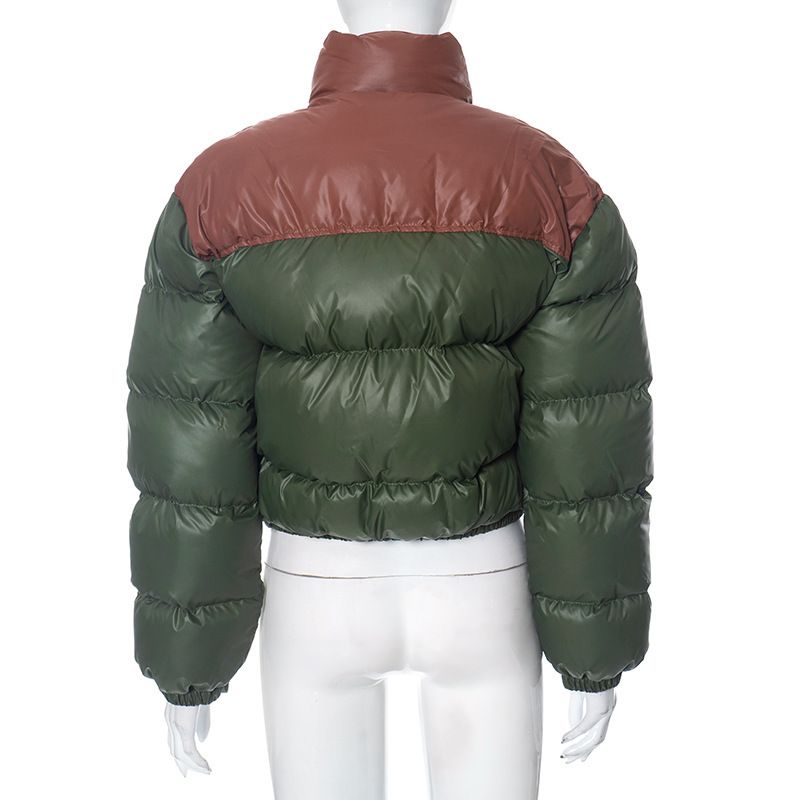 Damenbekleidung Jacke INS trendiger Kontrastfarben-Baumwollmantel kurze Damen-Fliegerjacke_voghion.com
