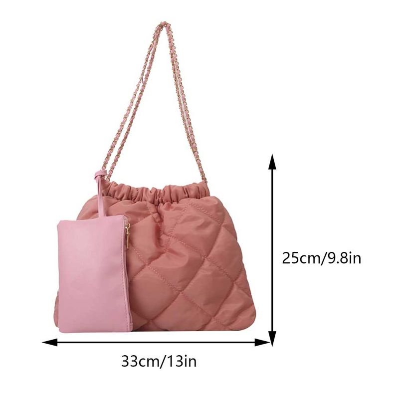 2 pezzi trapuntato plissettato tracolla per le donne spalla imbottita design tote inverno secchiello casual borse catena shopper bag_voghion.com