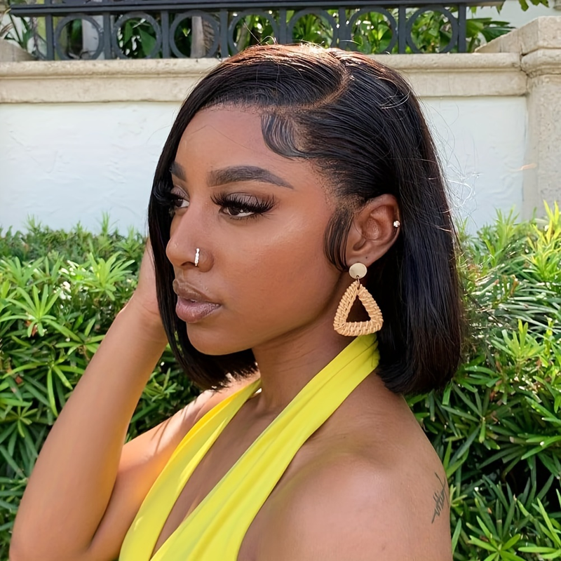 200% 13x4 emberi hajból készült paróka rövid, egyenes bob frizura paróka 200% sűrűségű 13x4 csipke eleje emberi hajból készült paróka természetes hajszálvonal babahajjal_voghion.com