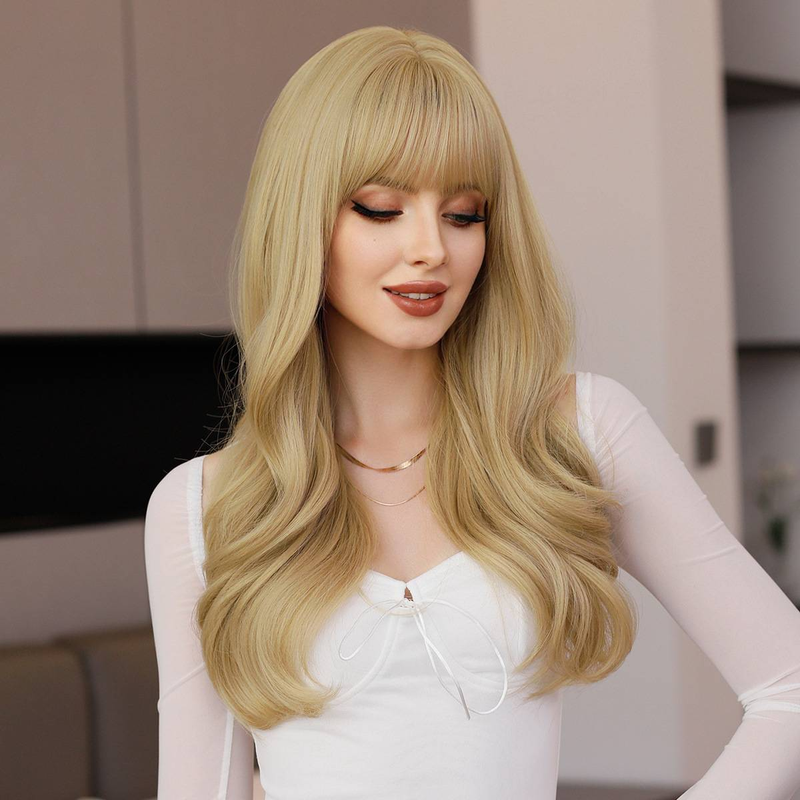 Ladies Long Curly Hair Blond Chemical Fiber Wig_voghion.com