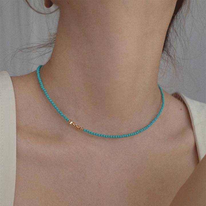 Türkisfarbene Halskette aus gebrochenem Silber für Damen, Herbst und Winter, verblasst nicht, passt zu High-End-Nischenperlen-Schlüsselbein-Halskette, Schmuck_voghion.com