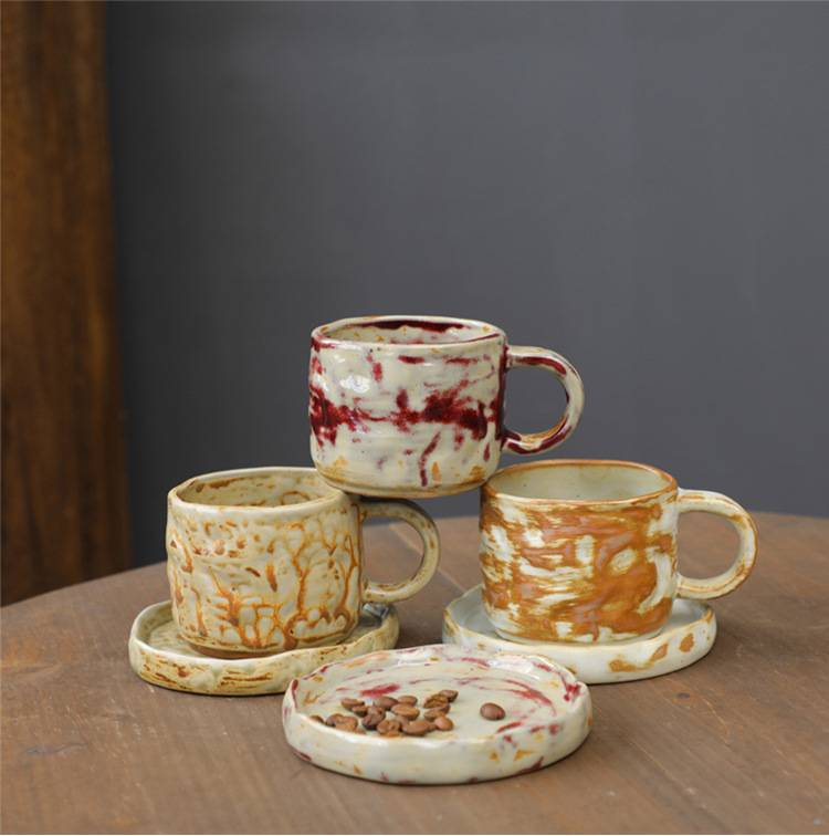 Retro Ceramic Cup Cross-border Mug Japanese Style Simple Afternoon Tea Cup Creative Stoneware Coffee Cup And Saucer Set_voghion.com
