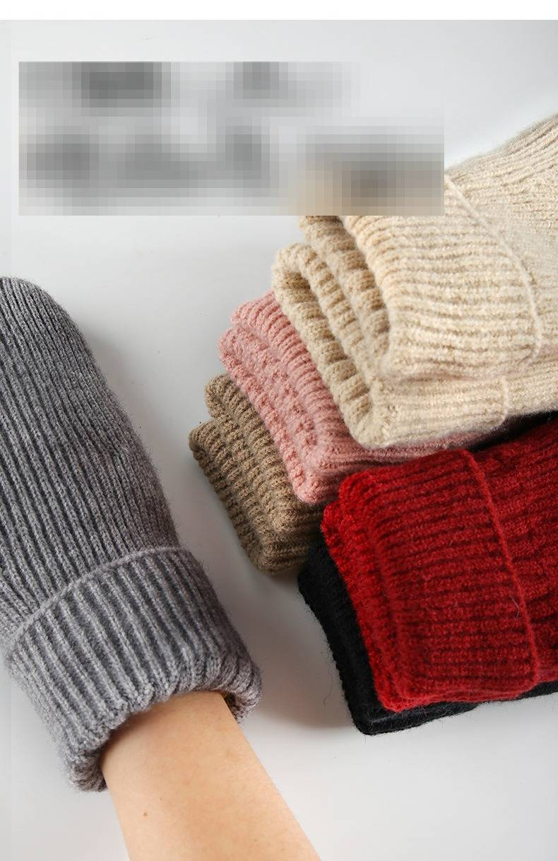 Women's Plush And Thickened Knitted Gloves Double Layer Warm Ski Gloves Outdoor Cycling Mittens_voghion.com