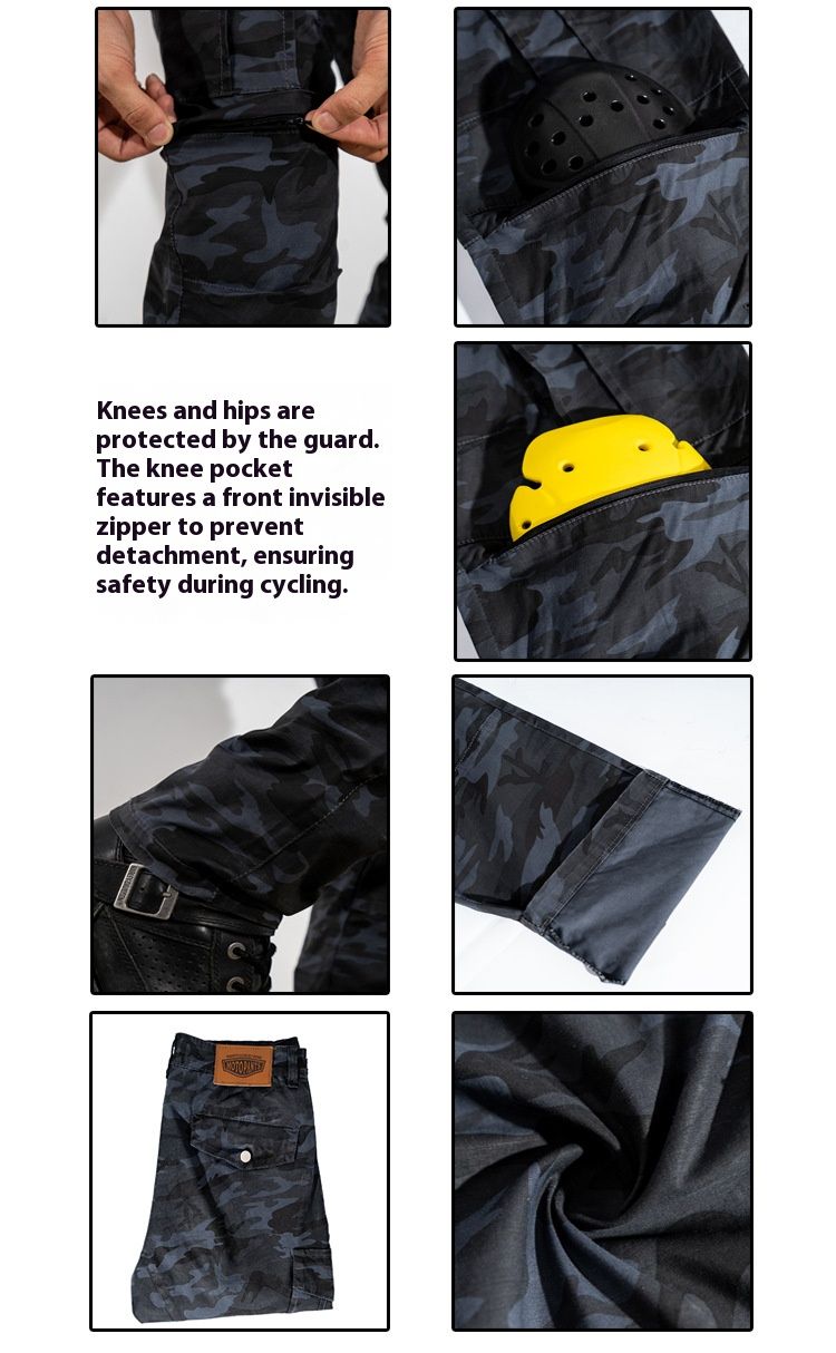 Men's Motorcycle Riding Pants - Camo Black Windproof Anti-Slip Cargo Pants With Multi-Pockets For Bikers_voghion.com