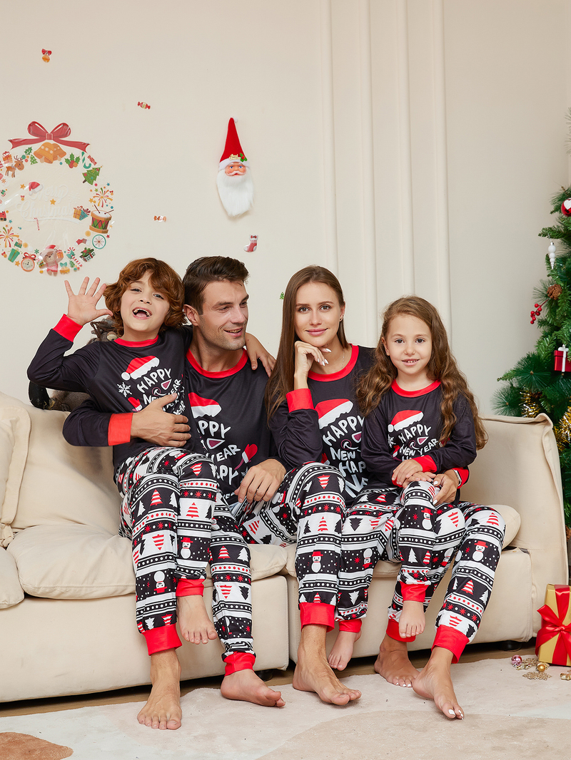 Natal novo chapéu dos desenhos animados carta em torno do pescoço manga longa pai-filho roupas de casa de natal_voghion.com