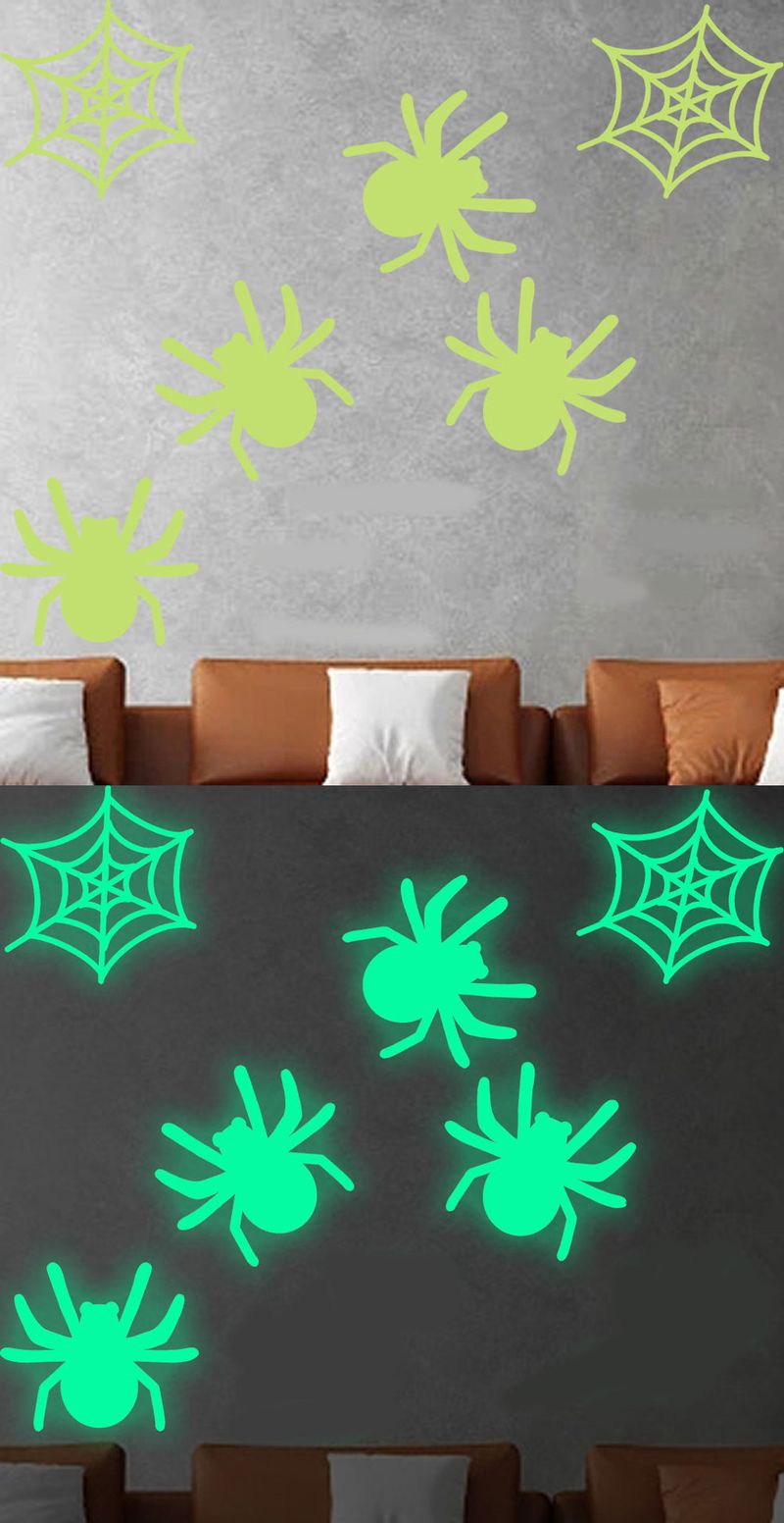 Adesivi murali di Halloween che si illuminano al buio - Adesivi a forma di ragno spettrale per soggiorno e camera da letto, decorazioni murali in PVC autoadesive per feste_voghion.com