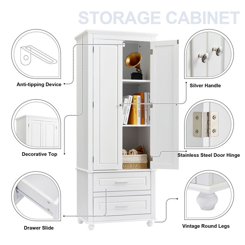 Tall Storage Cabinet With Two Drawers For Bathroom/Office_voghion.com