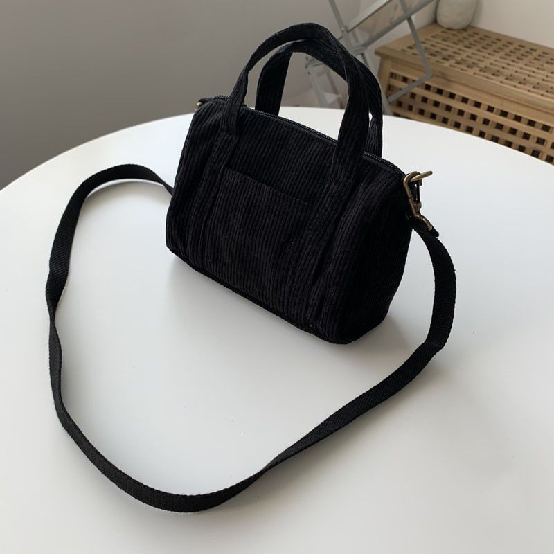 Korean And Japanese Corduroy Crossbody Artistic Simple Style For Female Students, Shoulder Bag, Boston Pillow-shaped_voghion.com