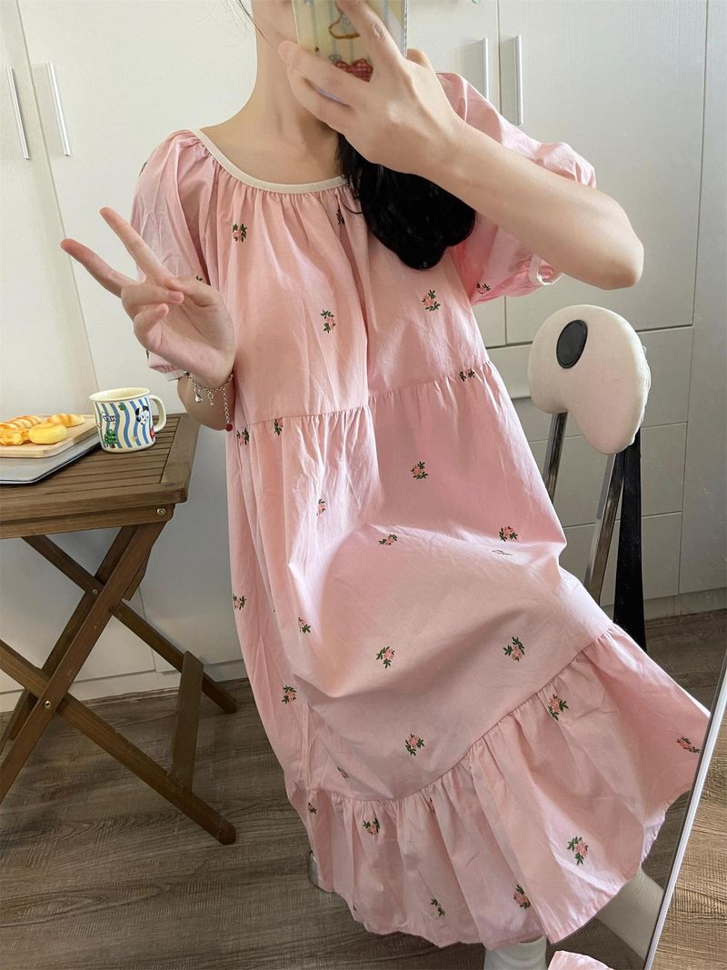2024 nieuwe Koreaanse versie korte mouwen kersen nachtjapon zoete nachtkleding voor vrouwelijke studenten losse casual thuiskleding kan zijn_voghion.com