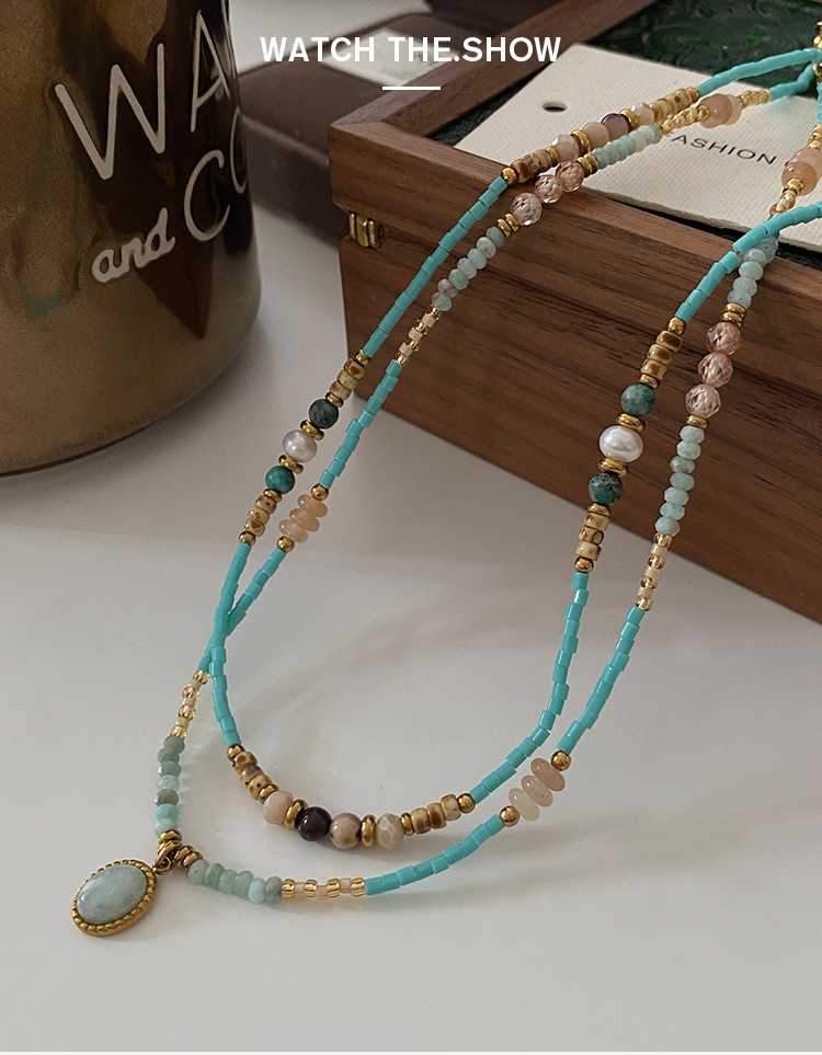 Natürliche Malachit-Halskette für Frauen 2024, französische Perlenkette, mehrlagig, Pulloverkette, Zubehör, einfache und hochwertige Halskette_voghion.com