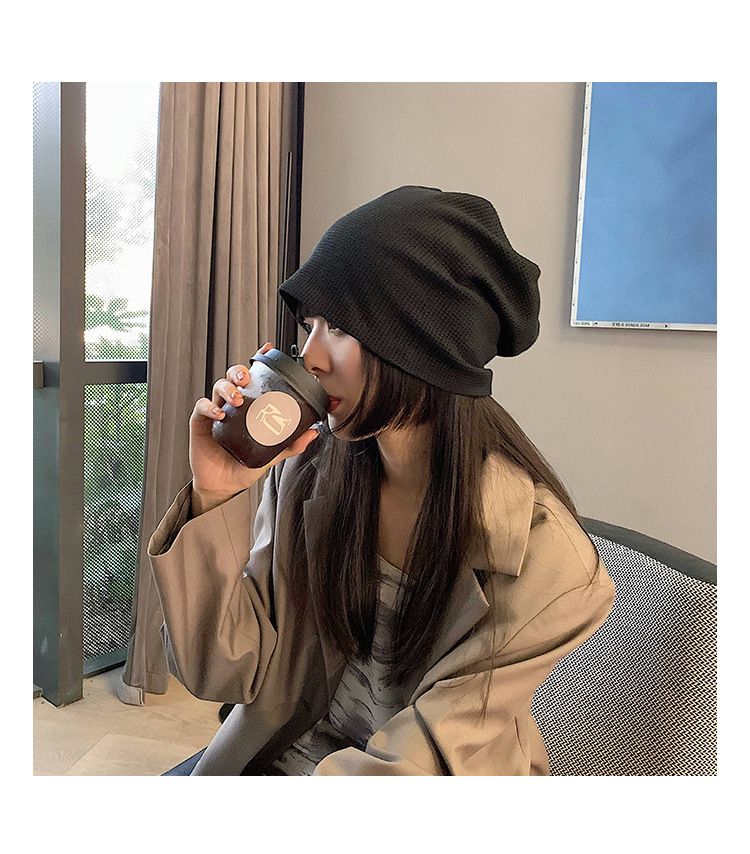 Hat Women's Winter Wool Hat Large Head Circumference Baotou Cold Hat Spring And Autumn Black Thick Knitted Pile Confinement Hat_voghion.com