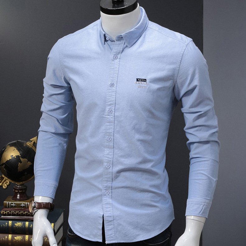 New autumn and winter shirts long sleeved light business simple embroidery casual pure cotton for men's versatile white_voghion.com