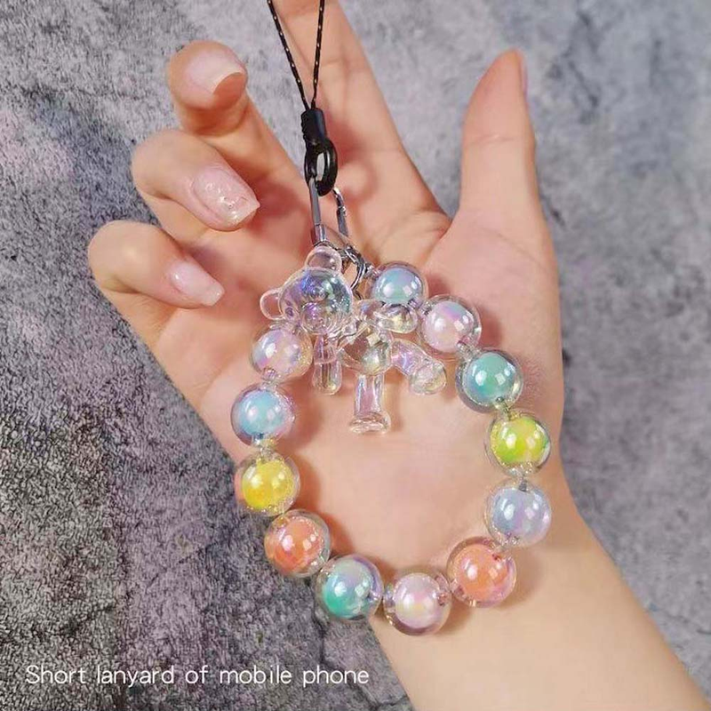 Telefon Hand Lanyards Kristall Macaron Perlen Bär Handgelenk Strap für iPhone Huawei Redmi Xiaomi Samsung Kamera Schlüsselbund Hang String_voghion.com
