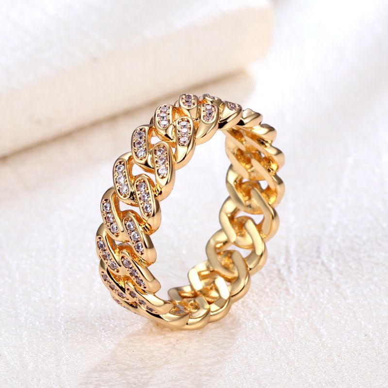 Hip hop zircon Cuban chain ring men's full zircon gold plated 8mm chain ring jewelry_voghion.com