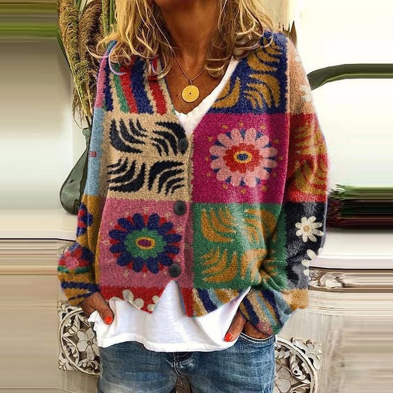 Abstract Print Christmas Cardigan Sweater – Stylish 3D Digital Print, Loose Fit Open Front Long Sleeve Wrap Poncho For Women & Men_voghion.com