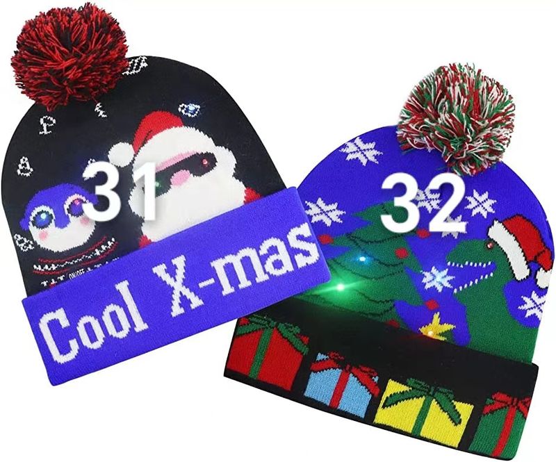 2024 Nieuwe Jacquard LED Wollen Herfst/Winter Warme Gebreide Kerstmuts_voghion.com