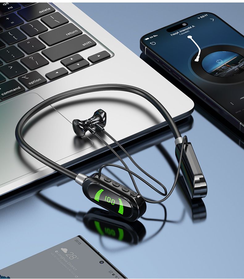Premium Selection Neckband Wireless Bluetooth Digital Display, Long Battery Life, Neck Hanging Earphones With In-Ear_voghion.com