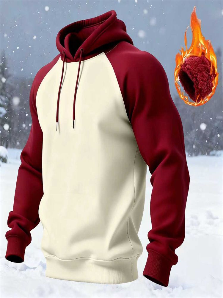 Herren-Kapuzenpullover im Retro-Stil im amerikanischen Stil mit Farbblock-Design, Fleece-Futter, entspannte Passform, lange Ärmel, Reißverschluss vorne, lässige Streetwear für den Winter_voghion.com