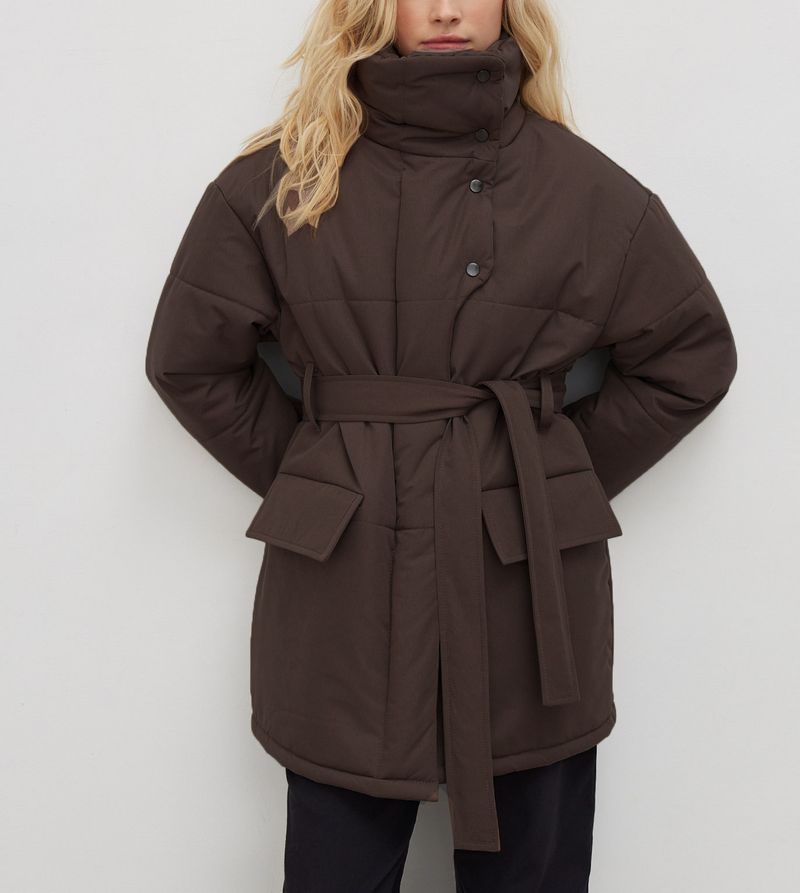 Roupas femininas gola alta algodão jaqueta inverno temperamento comutando moda quente à prova de vento gola alta com cinto algodão jaqueta_voghion.com