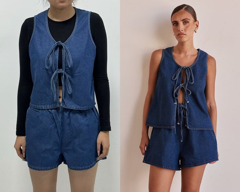 Women's Clothing Summer Fashion Casual Sleeveless Lace Up High Waist Women's Vest Denim Suit Shorts Women_voghion.com