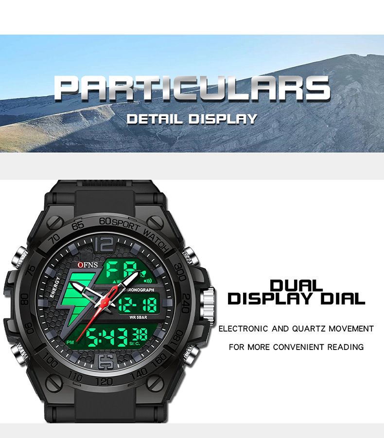 Men's Digital Watch Dual Display Trend Multi-functional Student Watch Outdoor Sports Watch_voghion.com