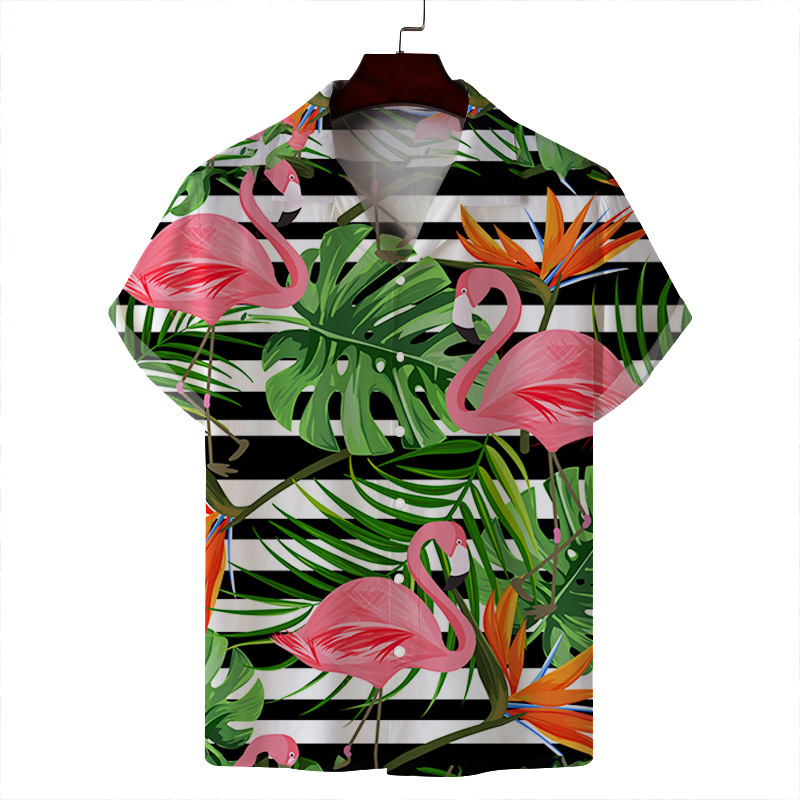 Men's Spring and Summer Thin Casual Cuban Collar Youth Printed Light Luxury Spot 3D Digital Printed Short-Sleeved Shirt for Men_voghion.com