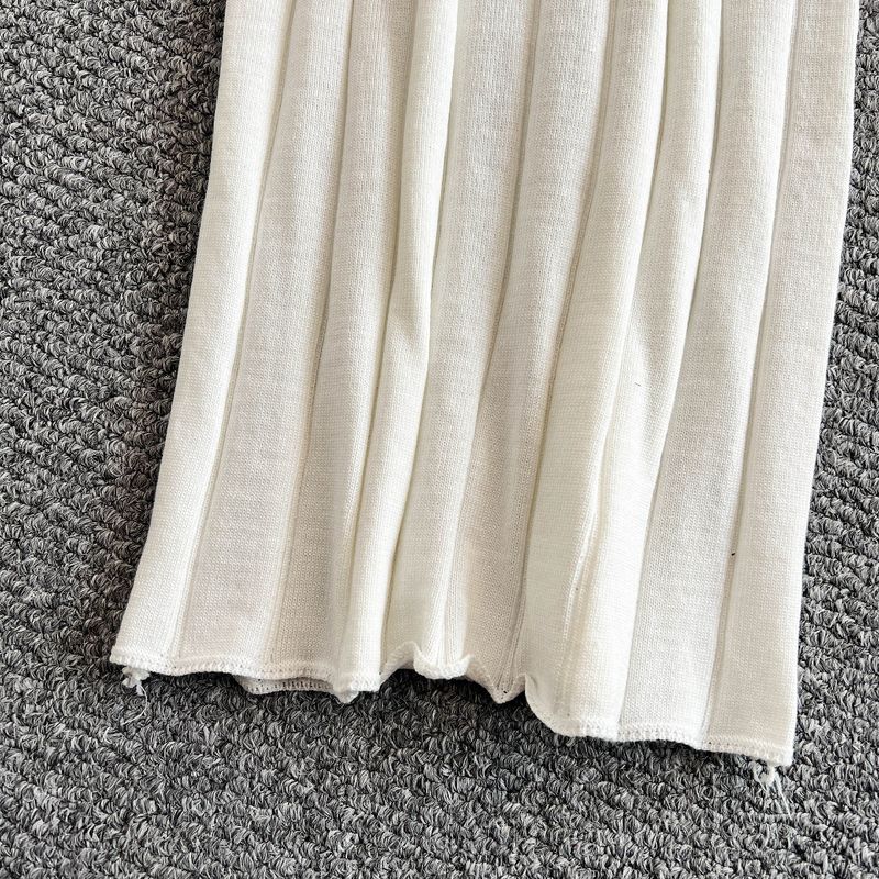 Damenbekleidung Hochwertiges bedrucktes Strickkleid mit V-Ausschnitt und kurzen Ärmeln für Damen im Sommer, schlanke Taille und hüftbetonter langer Rock_voghion.com