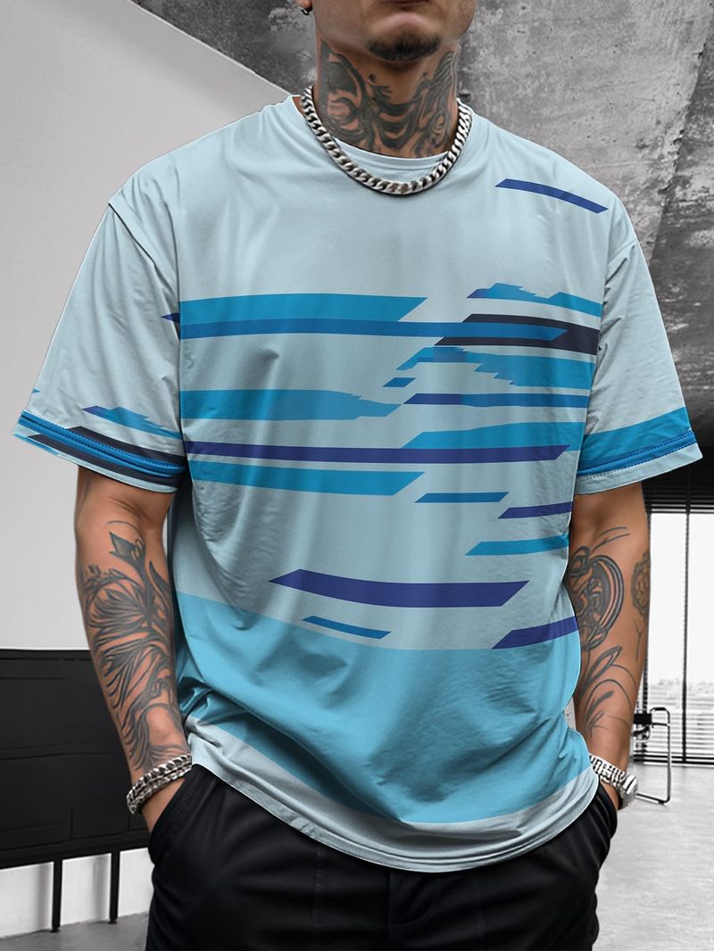 Camicia estiva da uomo a maniche corte, sportiva, comoda e traspirante, effetto seta ghiacciata, con effetto tie-dye a contrasto_voghion.com