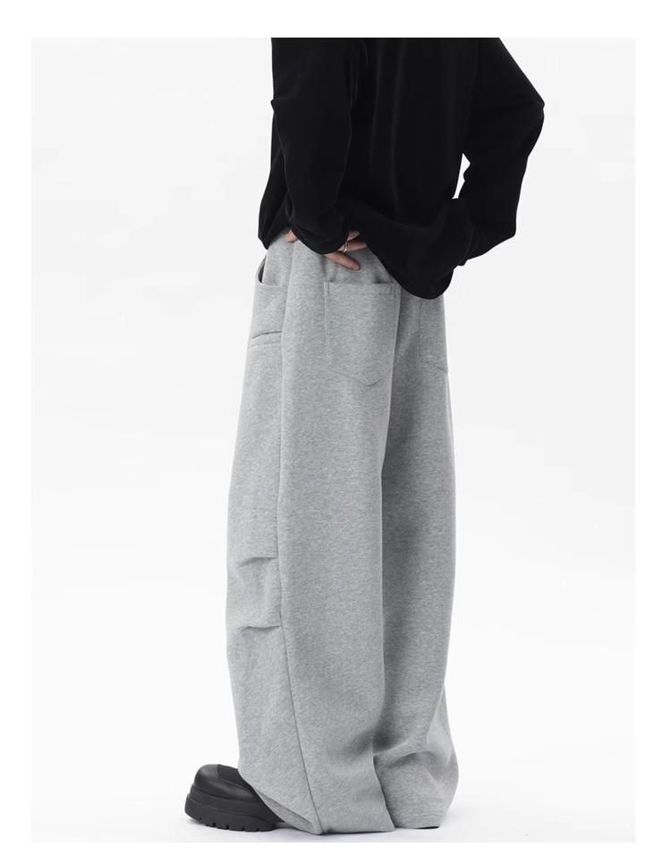 Herren Cargo-Jogginghose mit gerader, lockerer Passform – Schwere Polyester-Jogginghose mit Kordelzug in der Taille, vielseitige Streetwear in Grau_voghion.com