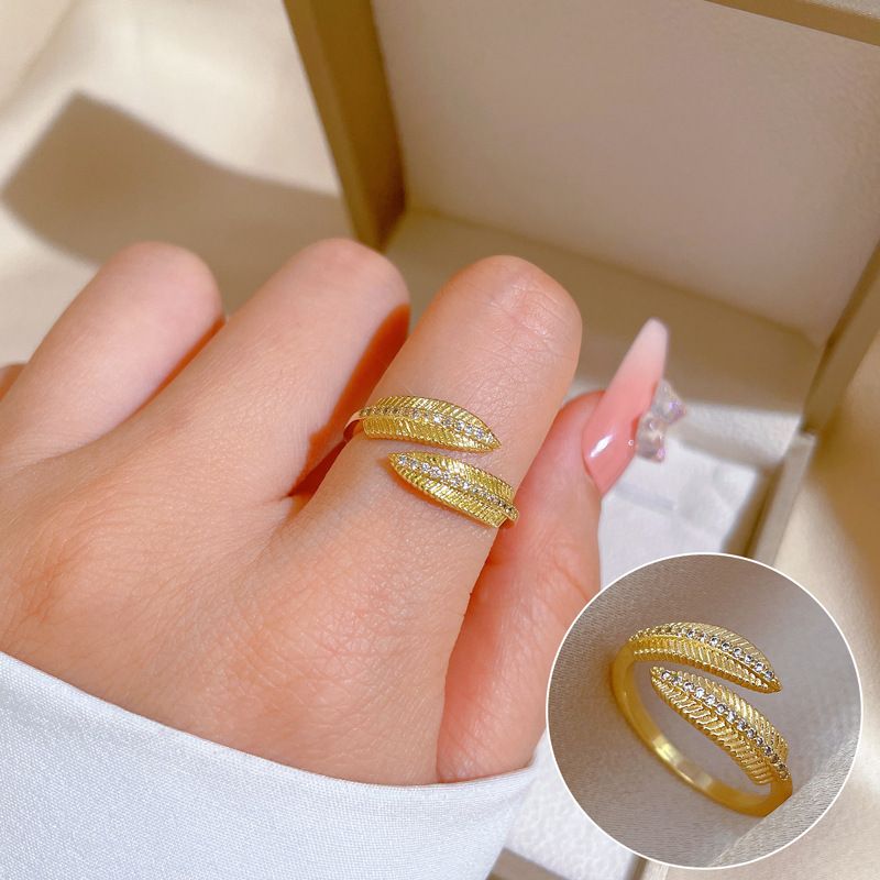 【 Real Gold Plating 】 Open Leaf Women's Fashion Micro Inlay Light Luxury Index Finger Ring, Net Red, Same Cool Style_voghion.com