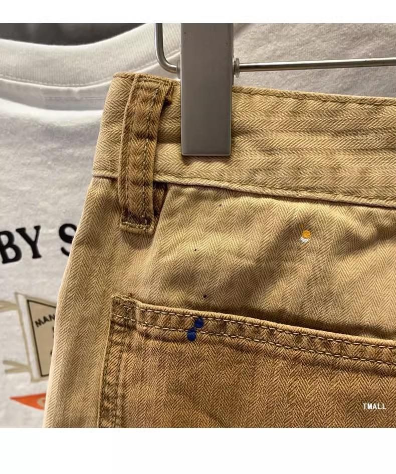 Men's Clothing Loose Straight Tube Handsome Ink Splashing High End Personality Half Length Pants Wear Resistant_voghion.com